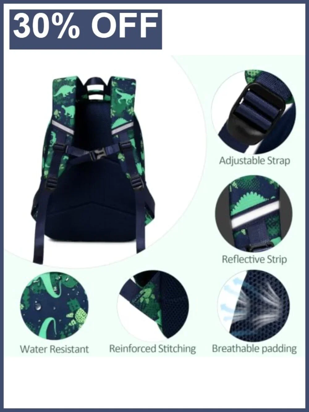 Kids Dinosaur Backpack Water-Resistant Lightweight School Bookbag A4